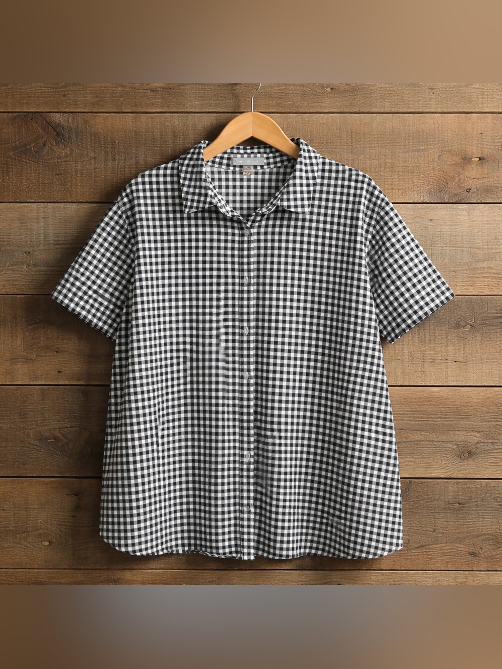 Jessica London 28W Gingham Print Button Down Capped Sleeve Cotton Spandex Shirt